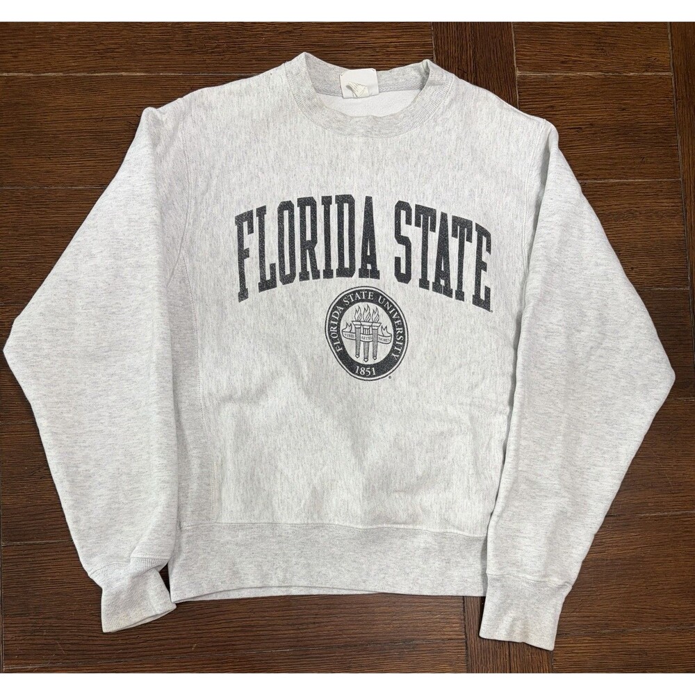 Mens Florida State Seminoles Size S Grey Champion Reverse Weave Crewneck Sweater